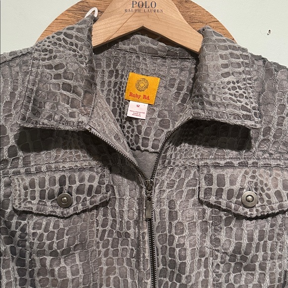 Ruby Rd. Crocodile Pattern Gray Jean Jacket - Picture 2 of 3
